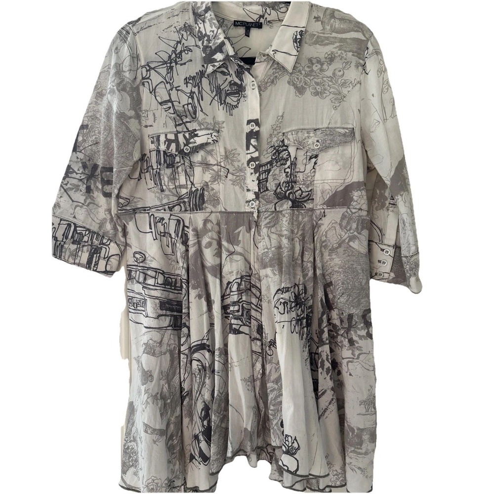 MC Planet Wearable Art Abstract 10 Shirt Dress Artsy Whimsical Flowy Bohemian‎